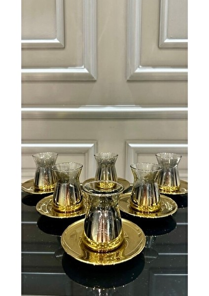 6 Kişilik 12 Parça Titanyum Model Cam Çay Seti