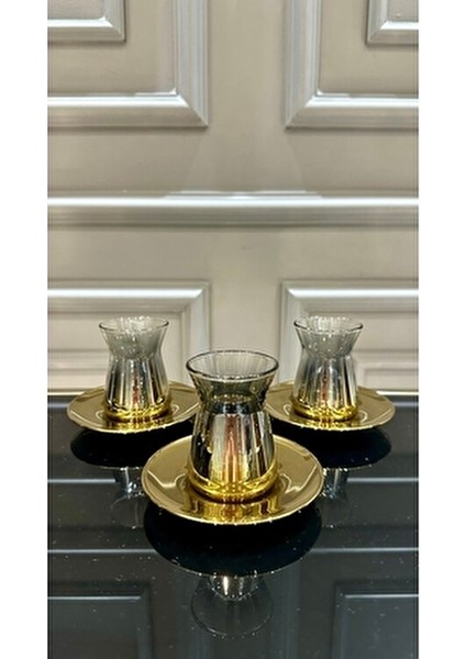 6 Kişilik 12 Parça Titanyum Model Cam Çay Seti modelleri