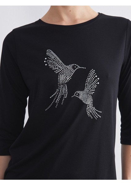 Yeni Sezon Bisiklet Yaka Boncuk Işlemeli Kadın Tişört modelleri