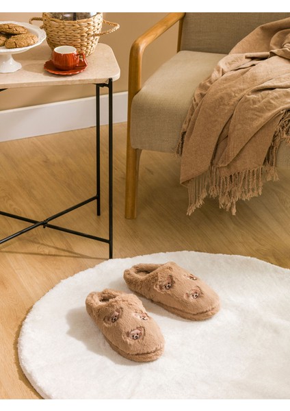 Yeni Sezon Ayı Teddy Nakışlı Pelüş Kadın Ev Terliği