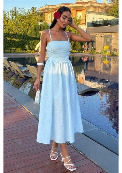 Sırtı Çapraz Ipli Boncuk Detaylı Elbise 2902-08