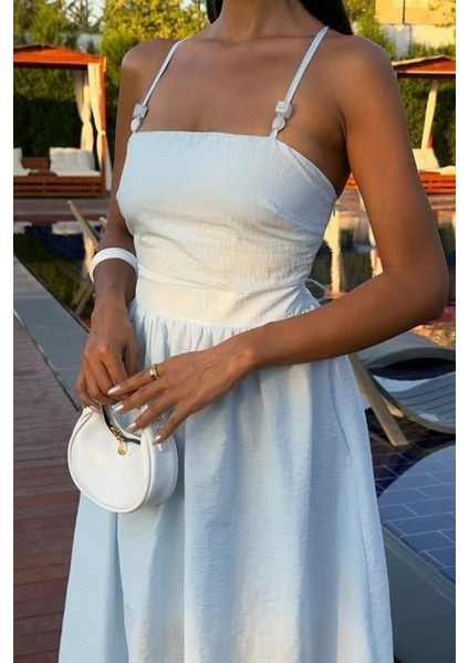 Sırtı Çapraz Ipli Boncuk Detaylı Elbise 2902-08