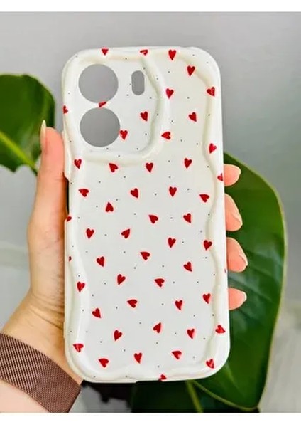 Xiaomi Redmi 13C Uyumlu Kırmızı Kalpler Tasarımlı Silikon Kılıf