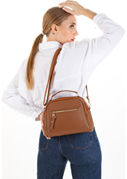 Kadın Üç Bölmeli Suni Deri Çapraz Askılı Taba Çanta Modern Tasarım