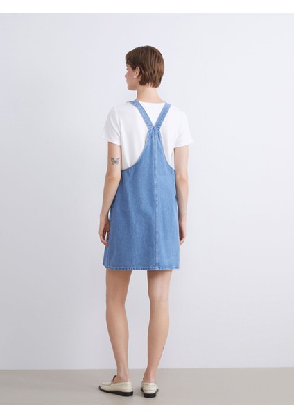 Yeni Sezon Kare Yaka Jean Salopet Elbise indirimleri