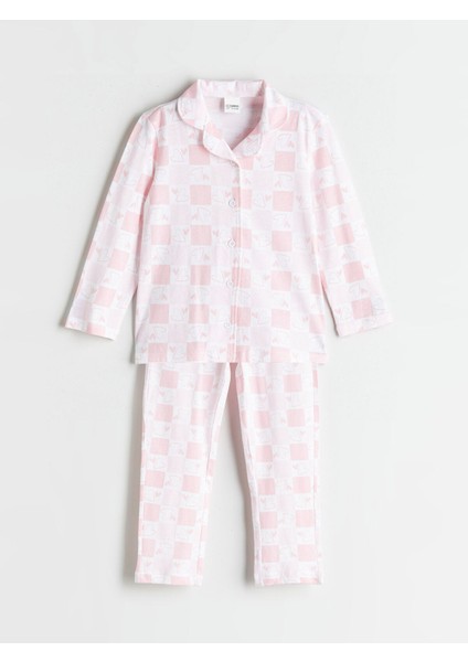 Yeni Sezon Gömlek Yaka Baskılı Kız Çocuk Pijama Takımı