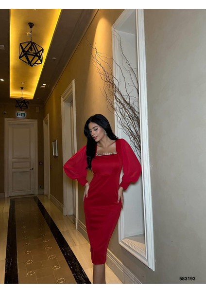 Skuba Kumaş Elbise Kirmizi 583193