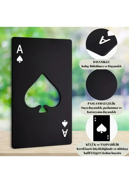 Siyah Kart Şeklinde Metal Şişe Açacağı – Taşınabilir, Dayanıklı & Şık Tasarım - Maça As Kartı Açacak fiyatları