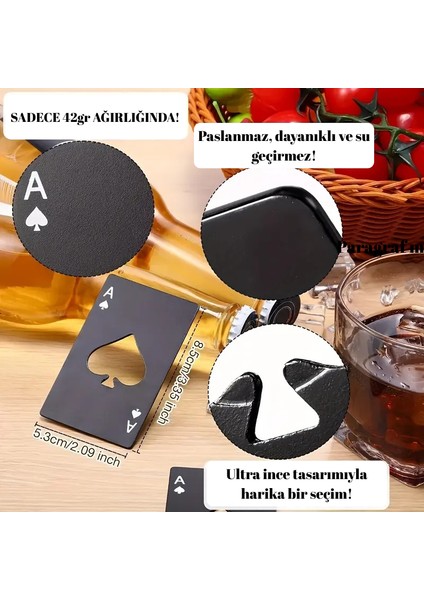 Siyah Kart Şeklinde Metal Şişe Açacağı – Taşınabilir, Dayanıklı & Şık Tasarım - Maça As Kartı Açacak modelleri