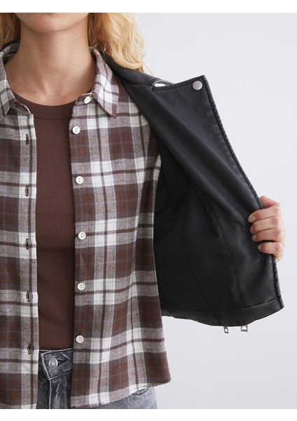 Yeni Sezon Biker Yaka Crop Kadın Deri Görünümlü Ceket fırsatları