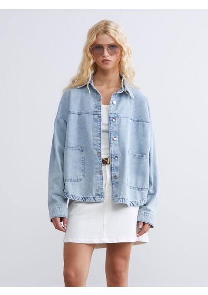 Yeni Sezon Gömlek Yaka Oversize Kadın Jean Ceket