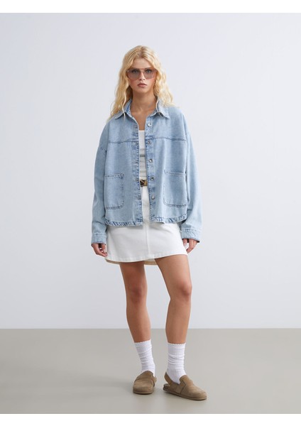 Yeni Sezon Gömlek Yaka Oversize Kadın Jean Ceket fiyatları