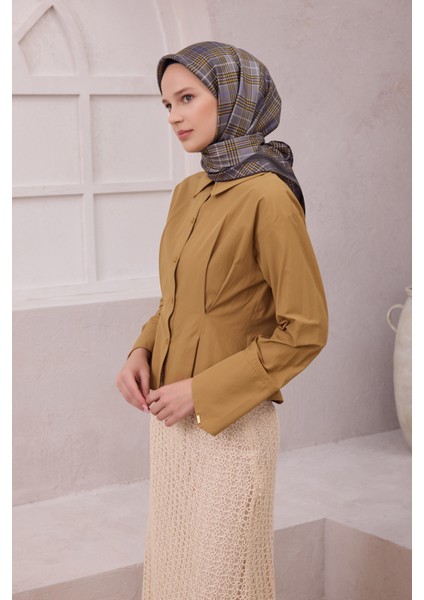 Ekose Desen Ipek Twill Eşarp 4218D01 Füme