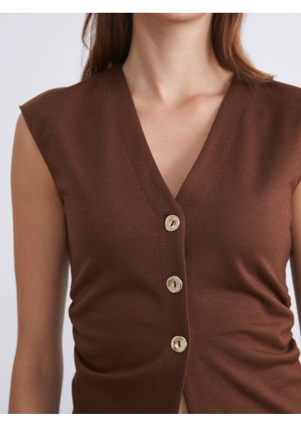 Yeni Sezon V Yaka Büzgülü Kadın Klasik Yelek modelleri