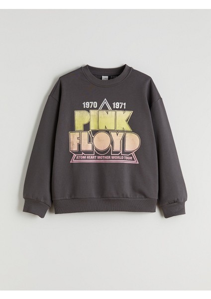 Yeni Sezon Bisiklet Yaka Pink Floyd Baskılı Kız Çocuk Sweatshirt