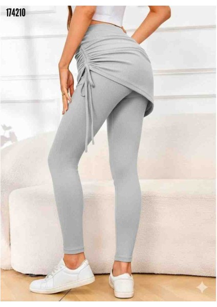 Kadın Yüksek Bel Yandan Büzgülü Alttan Uzun Kaşkorse Tayt Etek, Kırmızı Gül Figürlü Kolye Hediye fiyatları