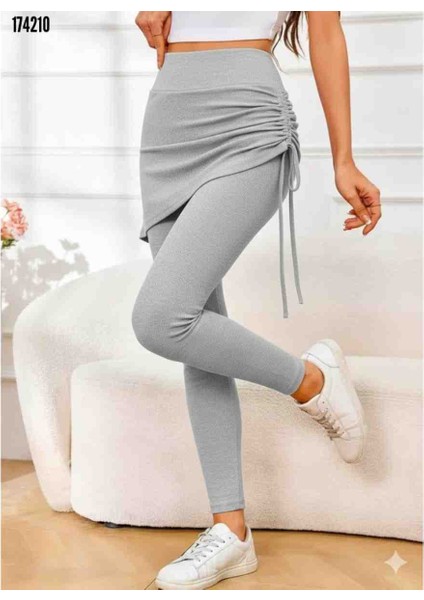 Kadın Yüksek Bel Yandan Büzgülü Alttan Uzun Kaşkorse Tayt Etek, Kırmızı Gül Figürlü Kolye Hediye modelleri