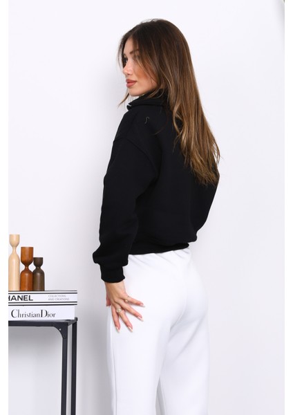 Siyah Önü Fermuarlı Üç Iplik Crop Sweat fırsatları