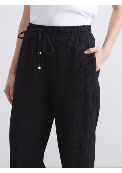 Yeni Sezon Beli Lastikli Dokulu Müslin Kadın Pantolon modelleri