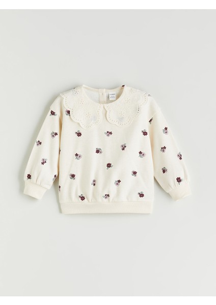 Yeni Sezon Bebe Yaka Çiçek Baskılı Kız Çocuk Sweatshirt modelleri