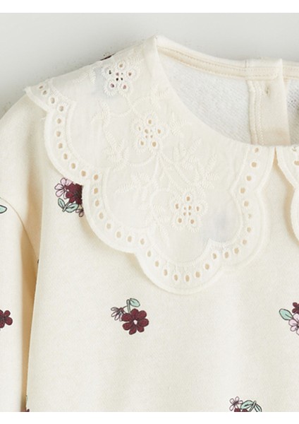 Yeni Sezon Bebe Yaka Çiçek Baskılı Kız Çocuk Sweatshirt indirimleri