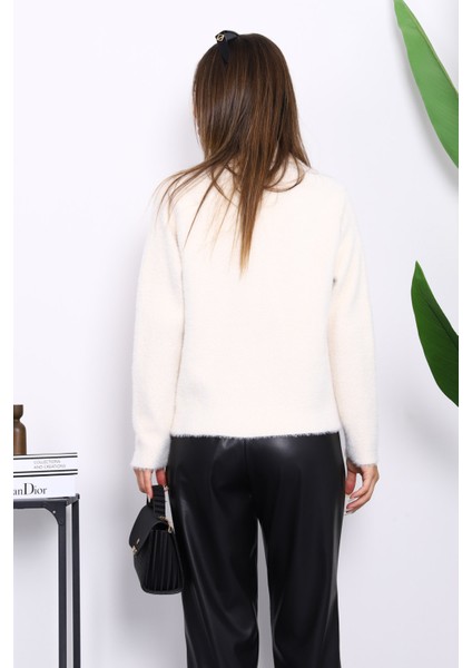 Krem Tek Düğmeli Angora Yumoş Hırka fırsatları