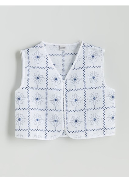 Yeni Sezon V Yaka Çiçekli Kız Çocuk Yelek