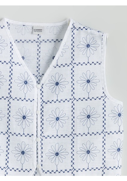 Yeni Sezon V Yaka Çiçekli Kız Çocuk Yelek modelleri