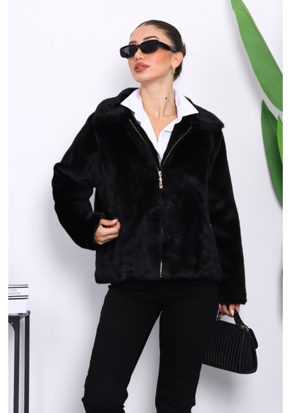 Siyah Kısa Kürk Mont modelleri