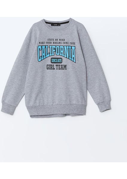 Yeni Sezon Bisiklet Yaka Uzun Kollu Baskılı Kız Çocuk Sweatshirt