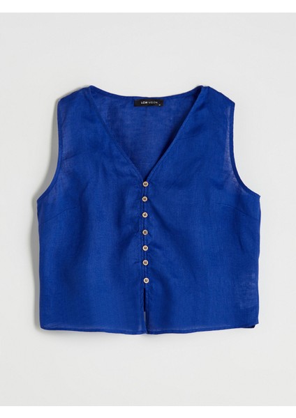 Yeni Sezon V Yaka Askılı %100 Keten Bluz indirimleri