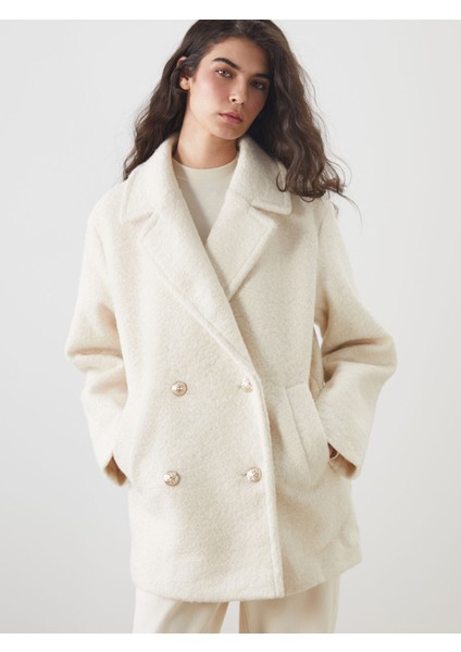 Yeni Sezon Kruvaze Yaka Oversize Kadın Kaşe Kaban