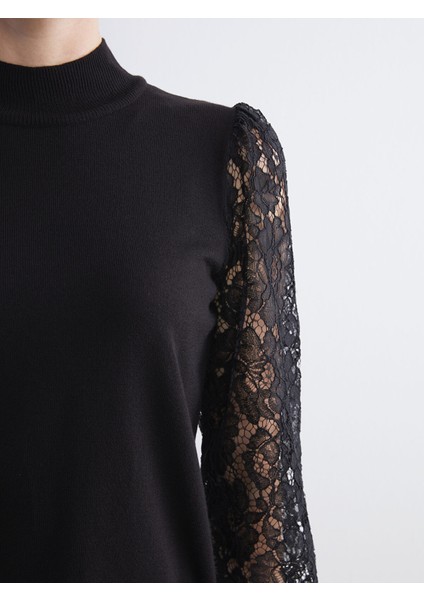 Yeni Sezon Yarım Balıkçı Yaka Dantel Detaylı Kadın Triko Kazak modelleri