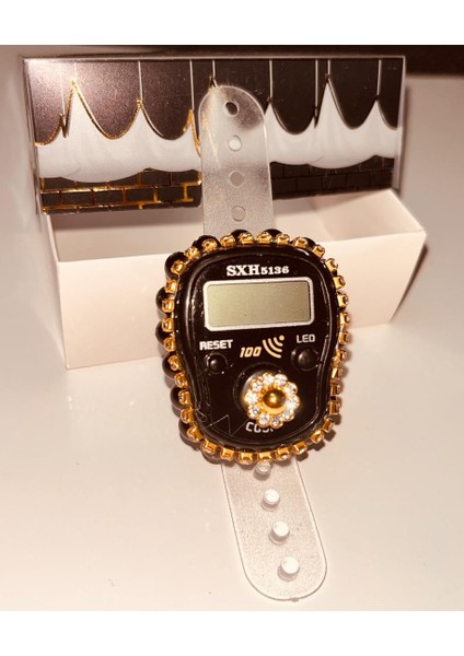 Hediyelik (Mevlid Çeyizlik Hac Umre) Sesli LED Işıklı Kutulu Taşlı Süslü Zikirmatik - Siyah Renk 1 Adet