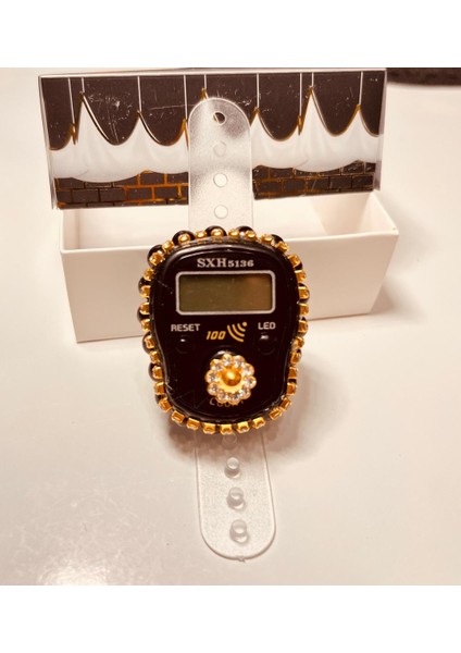 Hediyelik (Mevlid Çeyizlik Hac Umre) Sesli LED Işıklı Kutulu Taşlı Süslü Zikirmatik - Siyah Renk 1 Adet