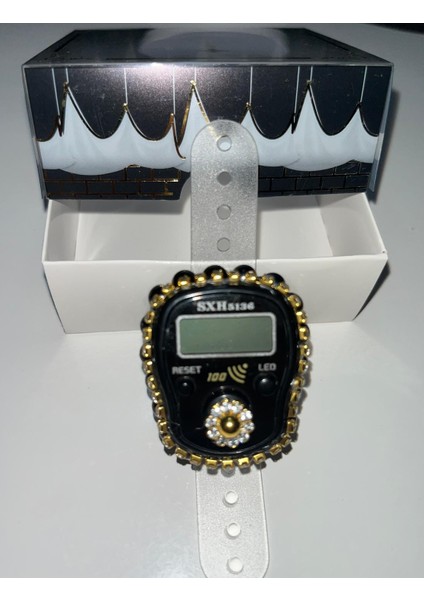 Hediyelik (Mevlid Çeyizlik Hac Umre) Sesli LED Işıklı Kutulu Taşlı Süslü Zikirmatik - Siyah Renk 1 Adet