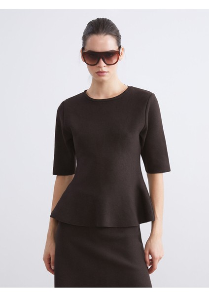 Yeni Sezon Bisiklet Yaka Peplum Kadın Triko Kazak