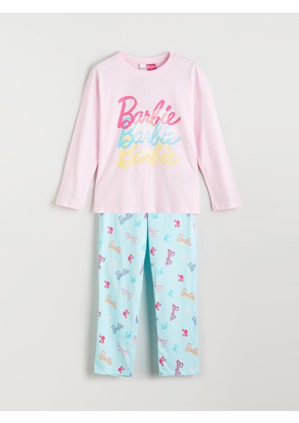 Yeni Sezon Bisiklet Yaka Barbie Baskılı Kız Çocuk Pijama Takımı