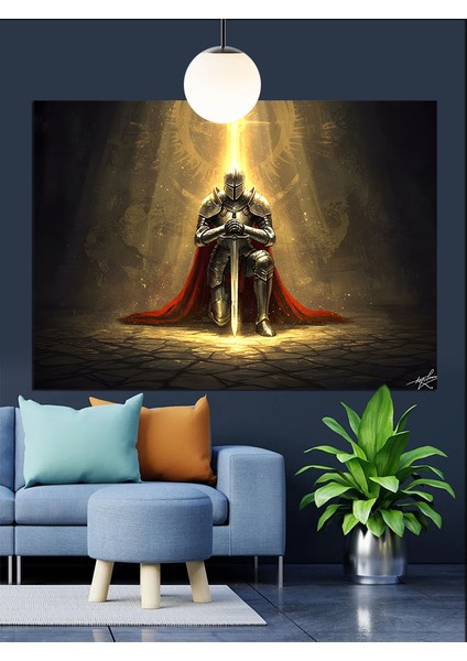 Zırhlı Asker Koyu Tonlarda Silüet Dekoratif Kanvas - Mdf Ahşap Tablo fırsatları