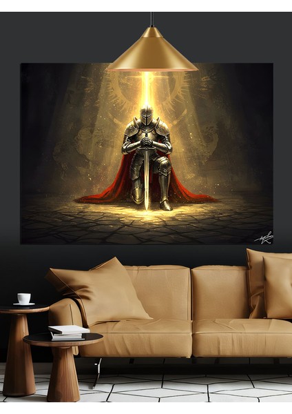 Zırhlı Asker Koyu Tonlarda Silüet Dekoratif Kanvas - Mdf Ahşap Tablo indirimleri