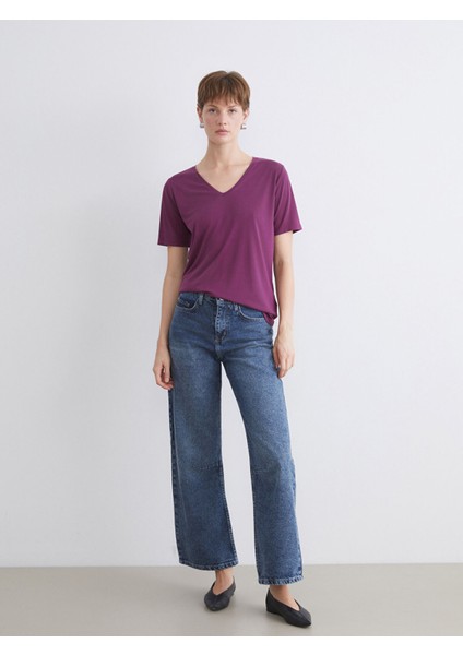 Yeni Sezon V Yaka Modal Karışımlı Kadın Tişört modelleri