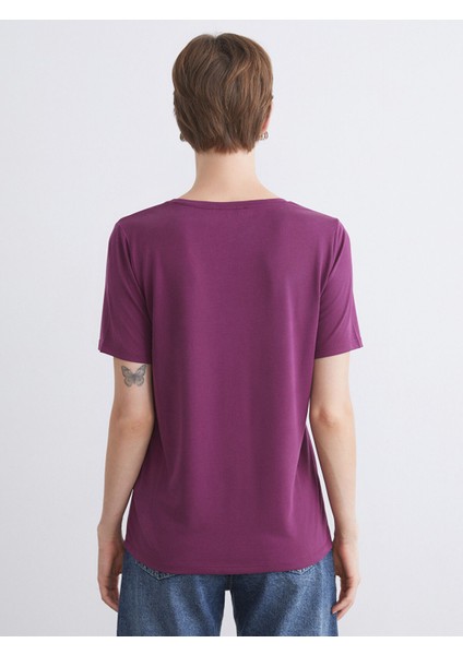 Yeni Sezon V Yaka Modal Karışımlı Kadın Tişört indirimleri