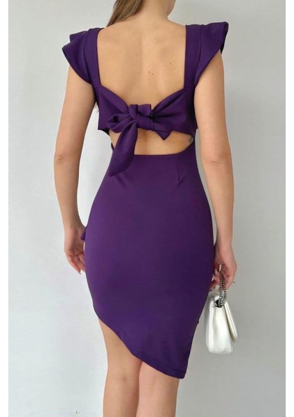 Fırfırlı Sırt Bağlamalı Krep Elbise 582074 Mor fiyatları