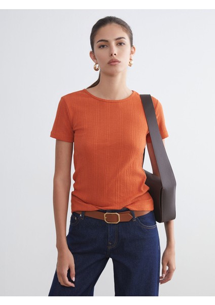 Yeni Sezon Bisiklet Yaka Dokulu Kadın Tişört