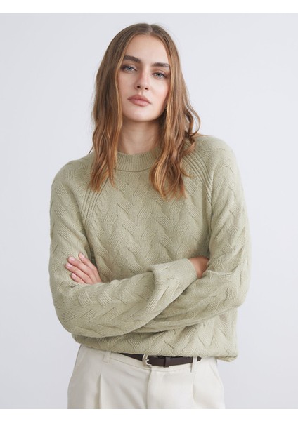 Yeni Sezon Bisiklet Yaka Kendinden Desenli Kadın Triko Kazak