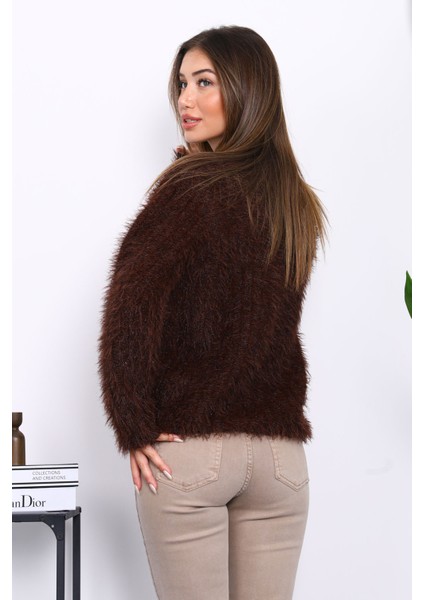 Kahverengi Düğmeli Simli Angora Yumoş Triko Hırka fırsatları