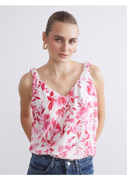 Yeni Sezon V Yaka Çiçekli Bluz