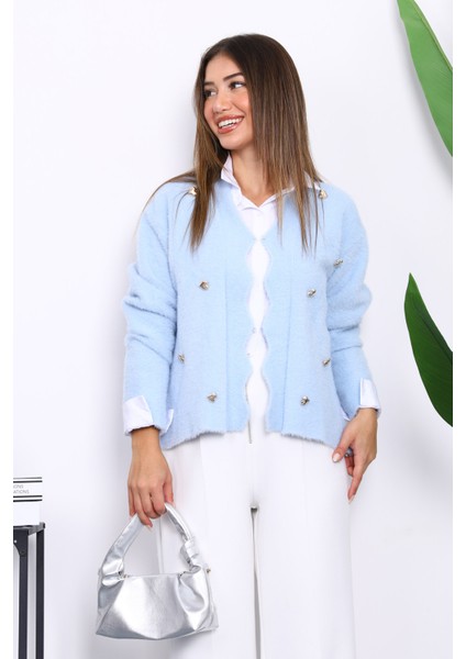 Bebe Mavi Düğme Detaylı Angora Yumoş Triko Hırka modelleri