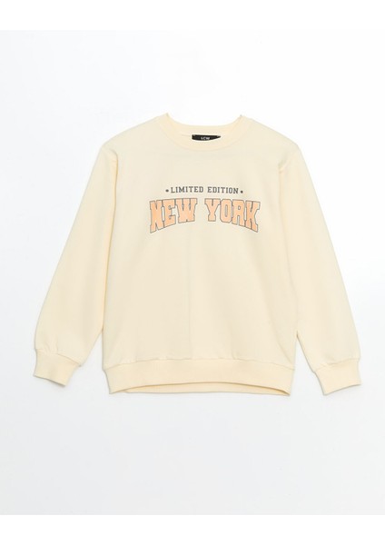 Yeni Sezon Bisiklet Yaka Baskılı Kız Çocuk Sweatshirt