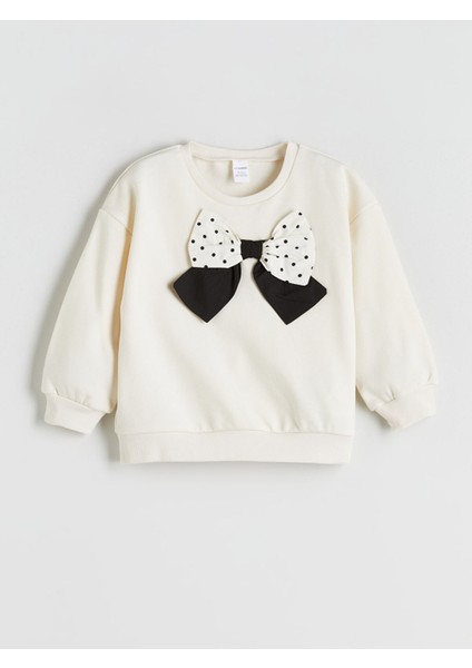 Yeni Sezon Bisiklet Yaka Fiyonk Detaylı Kız Çocuk Sweatshirt